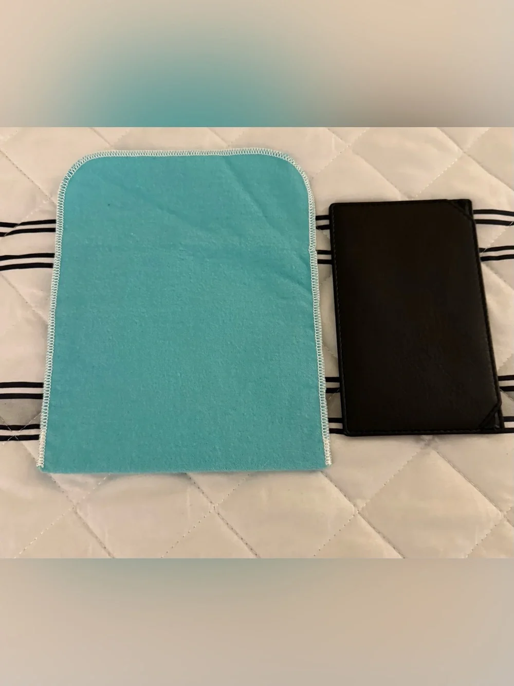 Tiffany & Co. Vintage Black Leather 3 1/2 x 5 1/2 Pocket Note Jotter Blue Pouch